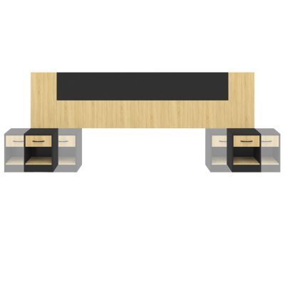 Tête de lit sur pied avec chevets modulables SAPA pour lit 140, 160 ou 180 cm bois et noir