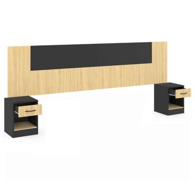 Tête de lit sur pied avec chevets modulables SAPA pour lit 140, 160 ou 180 cm bois et noir