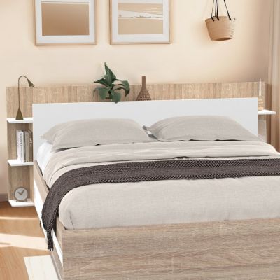Tête de lit sur pied CIRI pour lit 140 et 160 cm avec rangements blanc et bois