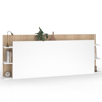 Tête de lit sur pied CIRI pour lit 140 et 160 cm avec rangements blanc et bois