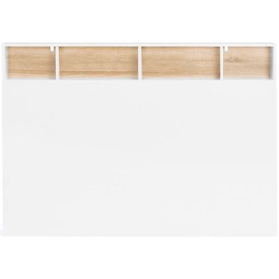 Tête de lit sur pied CLEO 165 cm avec rangements fermés et niches blanc et façon hêtre