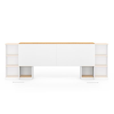 Tête de lit sur pied extensible avec chevets coulissants CATBA pour lit 140 et 160 cm blanc et façon bois