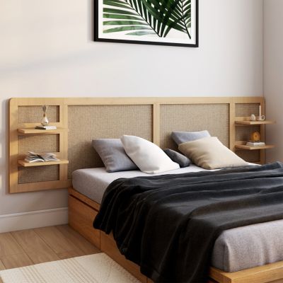 Tête de lit suspendue EDHEN 240 cm cannage et bois avec étagères