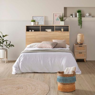 Tête de lit Zeus 95 cm chêne, 2 portes 9 trous
