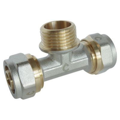 Té à visser pour tube Multicouche diam 16  Mâle 15/21 au centre :  diam 16 -M15/21-diam 16 - Somatherm For You