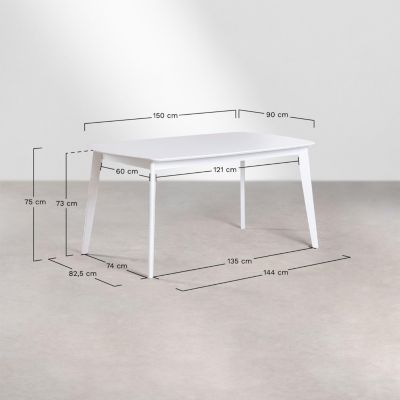 Table a manger rectangulaire en bois massif d hevea 150x90 cm