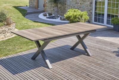 Table à rallonge rectangulaire en aluminium extensible floride DCB Garden mat gris anthracite et effet bois H. 77cm x l. 100cm