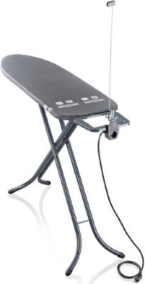 Table à repasser légère 120 x 38 cm avec guide-fil et prise, noir, Leifheit Air Board M Black Plus