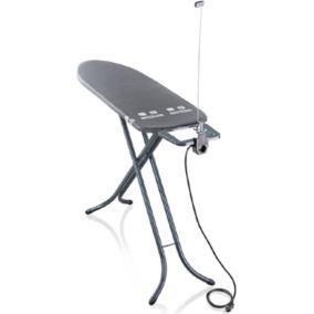 Table à repasser légère 120 x 38 cm avec guide-fil et prise, noir, Leifheit Air Board M Black Plus