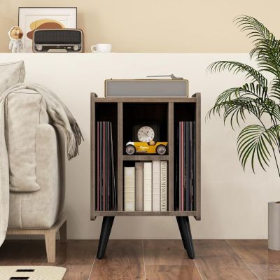 Table appoint avec Station de Charge 2 Prises 2 USB 1 Type-C Meuble Rangement Vinyle 4 Compartiments