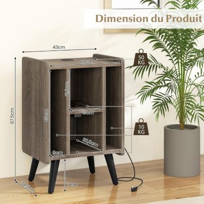 Table appoint avec Station de Charge 2 Prises 2 USB 1 Type-C Meuble Rangement Vinyle 4 Compartiments