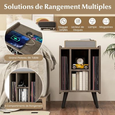 Table appoint avec Station de Charge 2 Prises 2 USB 1 Type-C Meuble Rangement Vinyle 4 Compartiments
