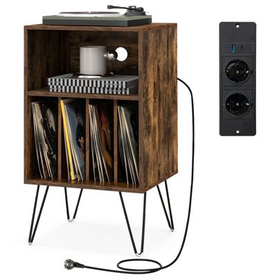 Table Appoint avec Station de Charge USB Type C Armoire de Rangement Bout de Canapé Bureau Salon avec Pieds en Métal