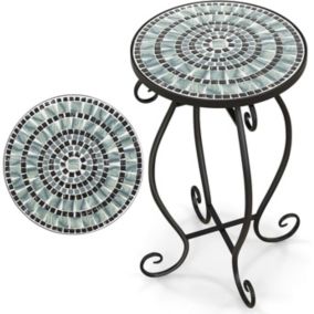 Table Appoint en Mosaïque avec Plateau en Carreaux Cadre en Métal Robuste Support pour Plantes