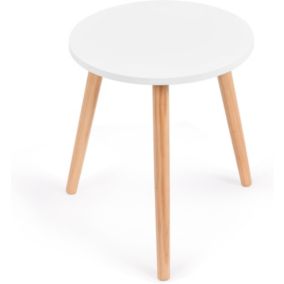 Table Appoint Ronde avec Pieds en Bois Massif Bout de Canapé Style Moderne Idéal pour Chambre