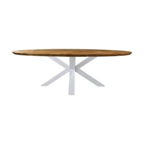 Table arête de poisson Oval - 180x100x76 - Naturel-blanc - Chêne-métal