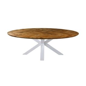 Table arête de poisson Oval - 220x110x76 - Naturel-blanc - Chêne-métal