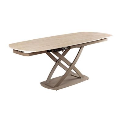 Table ATONIA  Ovale extensible 130 à 190 cm  Plateau céramique effet marbre beige  Pieds métal  Style moderne