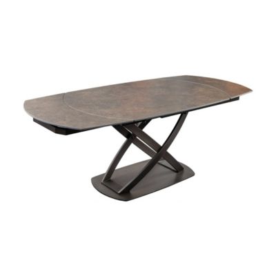 Table ATONIA  Ovale extensible 130 à 190 cm  Plateau céramique effet marbre bronze  Pieds métal  Style moderne