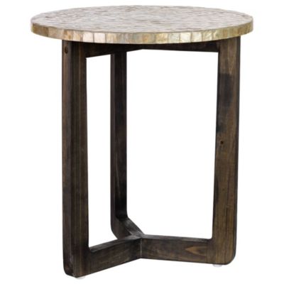 Table auxiliaire en bois et capiz blanc D40x45h cm