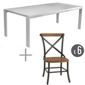 Table avec chaises aluminium et teck 6 personnes Castelo