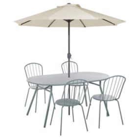 Table avec chaises et parasol CALVI Acier Bleu clair