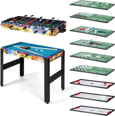 Table Babyfoot 12 en 1 Table de Jeux avec Baby Foot Billard Tennis de Table Hockey Bowling Shuffleboard 121X105X90,5cm