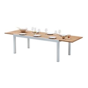 Table BALIteck 8/12 personnes structure aluminium blanche, plateau en lame de Teck