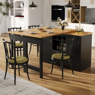 Table bar extensible 120-180 cm en MDF noir et naturel avec rangements