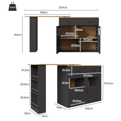 Table bar extensible noire avec rangement, rotation 360, table haute ...
