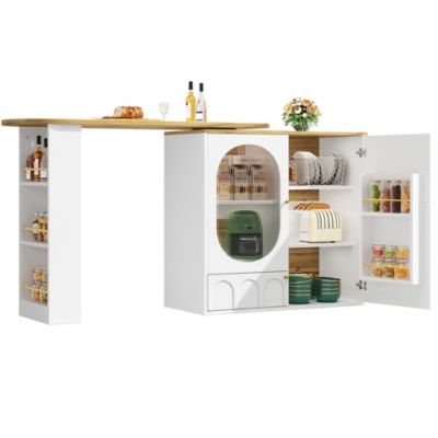Table Bar Pivotante,138x39x102cm, 3 Portes, Blanc/Noir