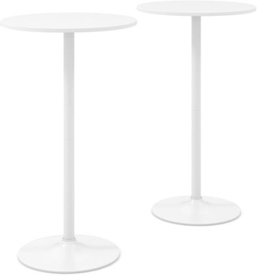 Table Bar Ronde Haute,Table Haute Mange Debout, Base en Métal,Pour Bistrot,Café,Bar,Blanc