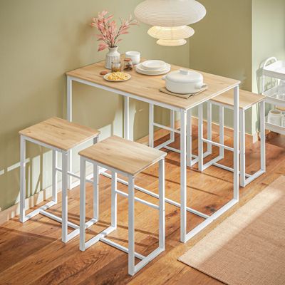 Table basse ronde avec 2 tabourets en bois - VOTARA | Maison et Styles