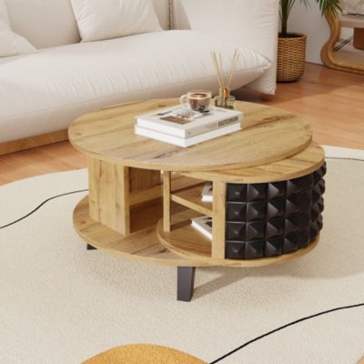 Table bas de canapé rotatif avec rangement intérieur caché, 85, 2x80x45, 2cm, PB Spanplatte, Nature