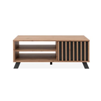 Table basse 1 porte et 2 niches décor chêne artisan L111 cm - LUBLIN