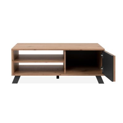 Table basse 1 porte et 2 niches décor chêne artisan L111 cm - LUBLIN