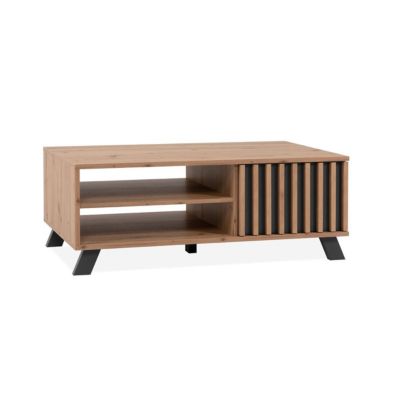 Table basse 1 porte et 2 niches décor chêne artisan L111 cm - LUBLIN