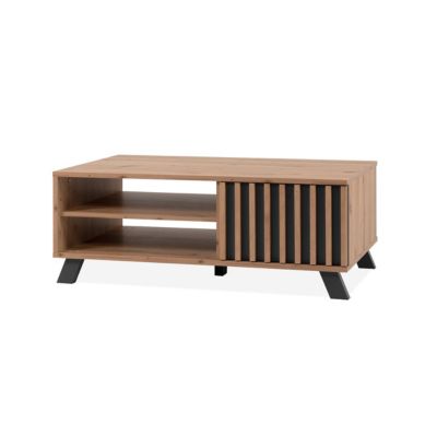 Table basse 1 porte et 2 niches décor chêne artisan L111 cm - LUBLIN