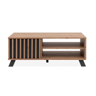 Table basse 1 porte et 2 niches décor chêne artisan L111 cm - LUBLIN