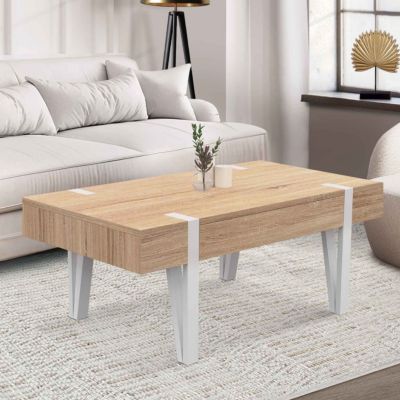 Table basse 1 tiroir AUSTRIA bois pied épingle blanc