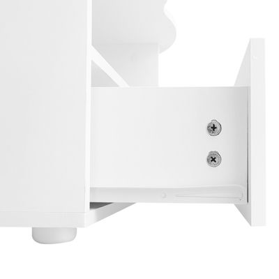 Table basse 100x39.2x60cm, n forme de nuage avec tiroirs et compartiments de rangement, panneaux de particules, blanc