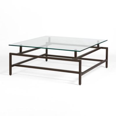 Table basse 107x107x42 verre métal bronce