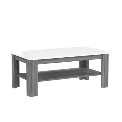 Table basse 110 cm blanc laqué et pieds décor bois gris - ALEXIANE