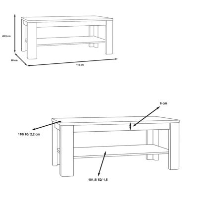 Table basse 110 cm blanc laqué et pieds décor bois gris - ALEXIANE