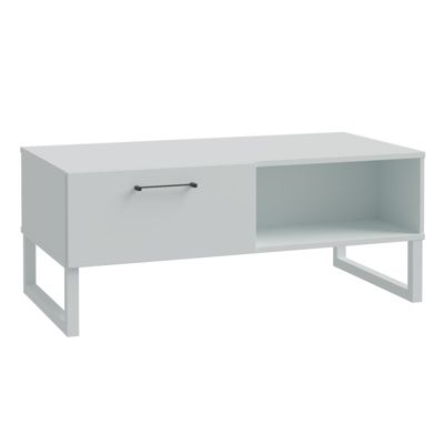 Table basse 110 cm décor gris clair mat poignées métal noir - ASTORIA