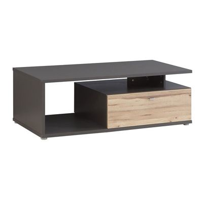 Table basse 120 cm 2 tiroirs décor chêne clair et gris - MARBELLA