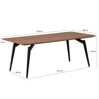 Table basse 120 cm plaquée bois de noyer et pieds métal noir - CARSON