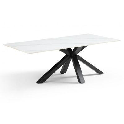 Table basse 120x60 cm céramique blanc marbré pied croix - NEVADA 04