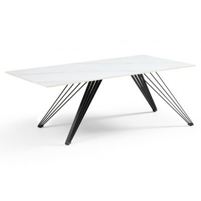 Table basse 120x60 cm céramique blanc marbré pieds filaires - NEVADA 01