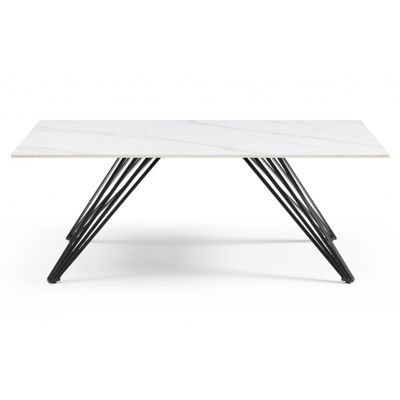 Table basse 120x60 cm céramique blanc marbré pieds filaires - NEVADA 01
